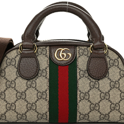 Gucci GG Supreme Monogram Textured Dollar Calfskin Web Mini Ophidia Top Handle Bowler Bag Beige Ebony New Acero 8 of 10