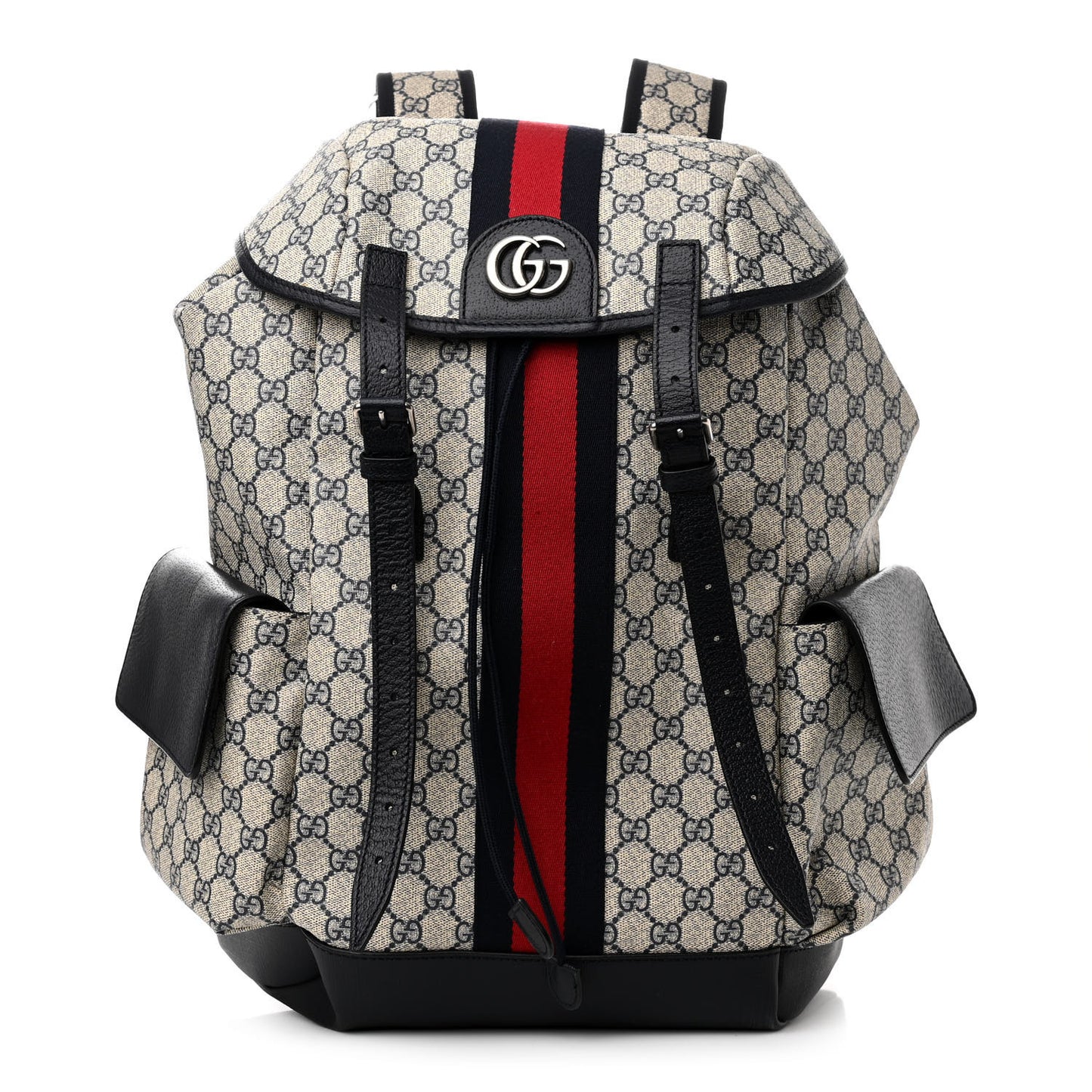 GG Supreme Monogram Medium Ophidia Double Buckle Backpack Beige Blue Black