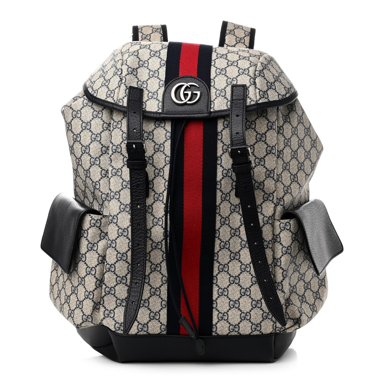 Gucci GG Supreme Monogram Medium Ophidia Double Buckle Backpack Beige Blue Black 1 of 11