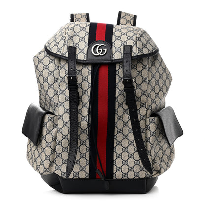 Gucci GG Supreme Monogram Medium Ophidia Double Buckle Backpack Beige Blue Black 1 of 11