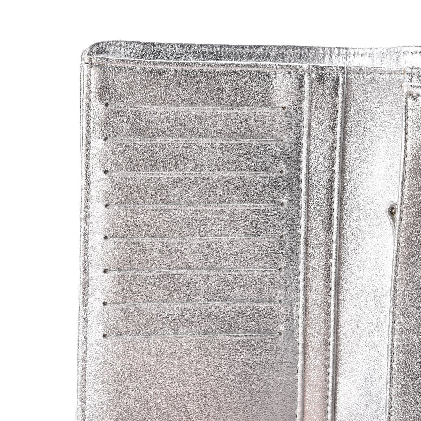 Metallic Lambskin Quilted Yen Wallet Silver
