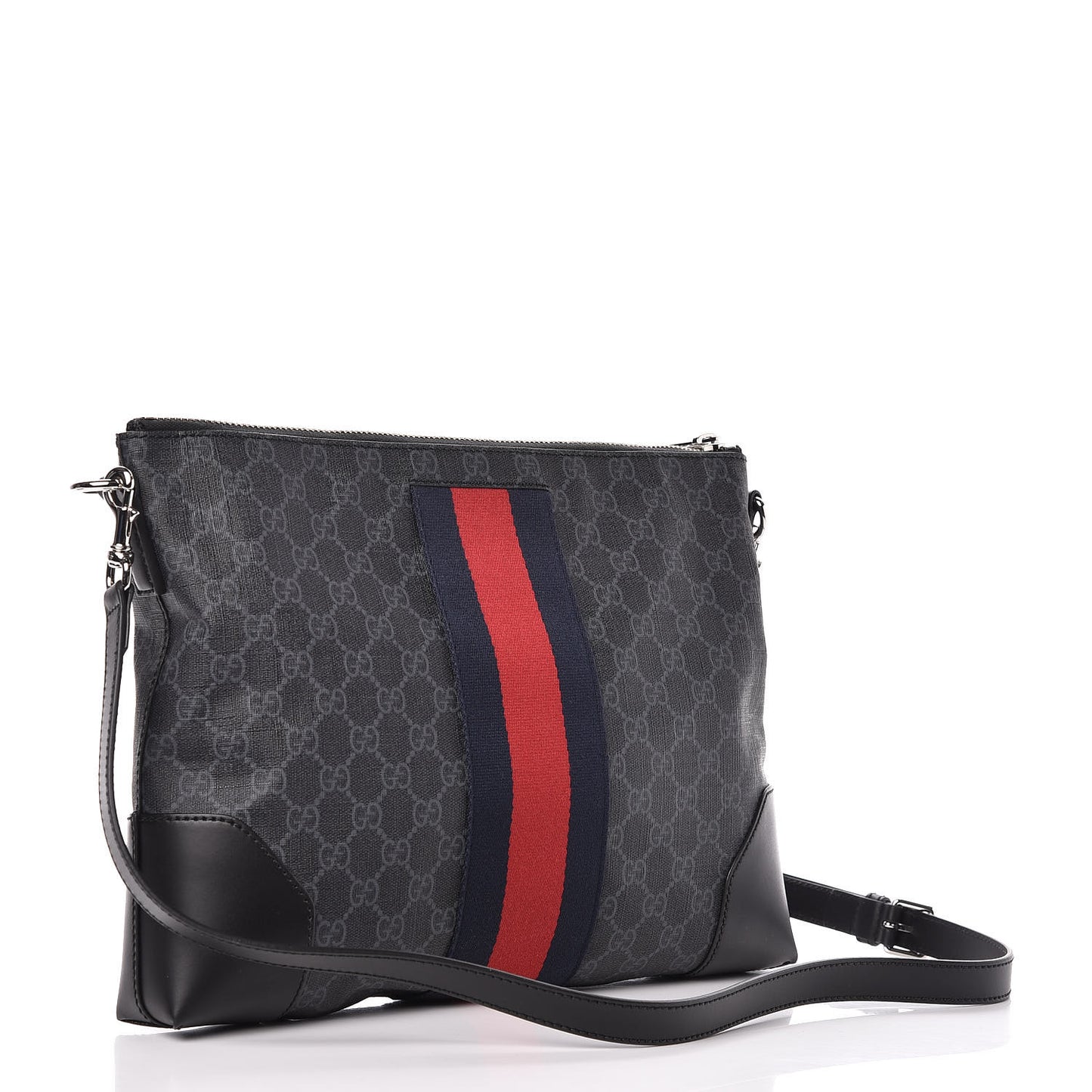 Soft GG Supreme Monogram Appia Calfskin Web East West Messenger Bag Black Grey