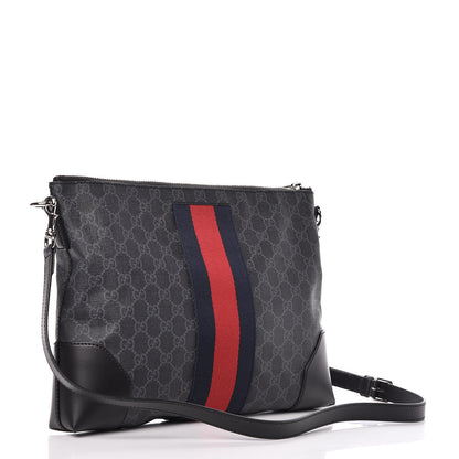 Gucci Soft GG Supreme Monogram Appia Calfskin Web East West Messenger Bag Black Grey 3 of 9
