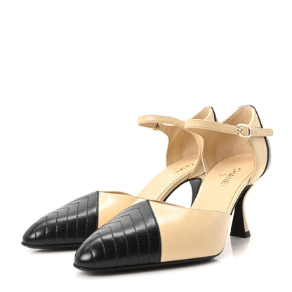 Chanel Lambskin Mary Jane Pumps 35.5 Beige Black 4 of 10