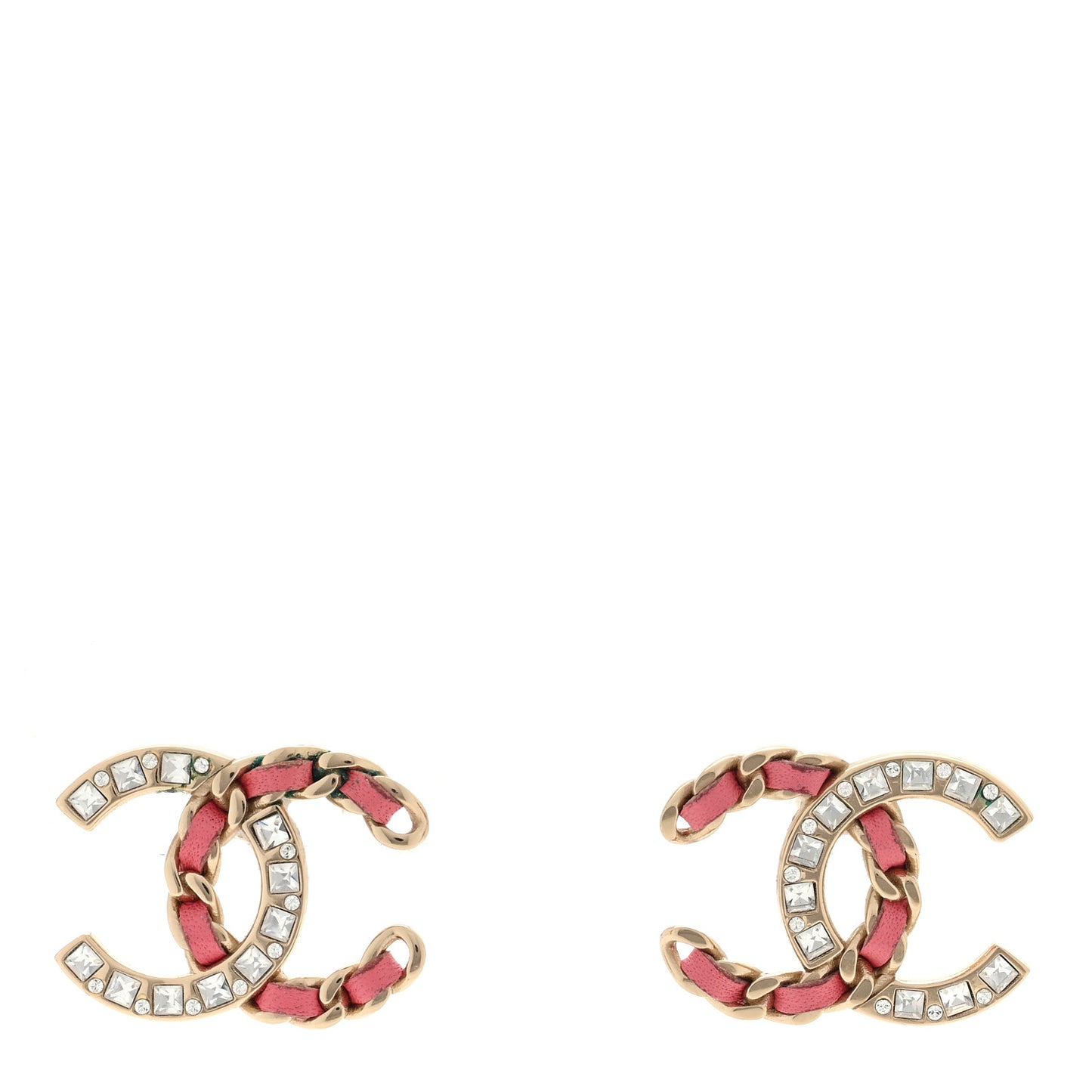 Crystal Baguette Lambskin Large CC Earrings Gold Pink