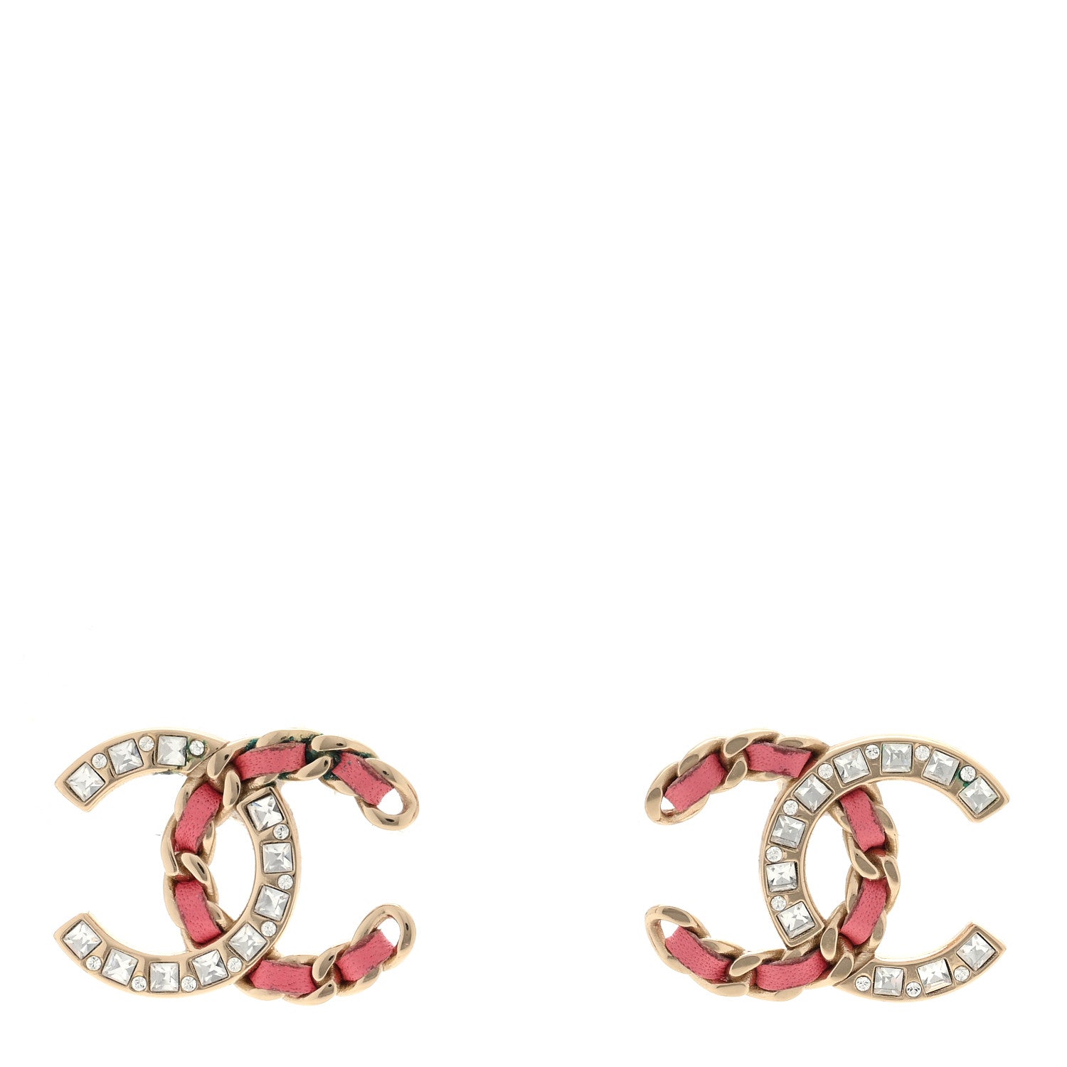 Chanel Crystal Baguette Lambskin Large CC Earrings Gold Pink 1 of 4