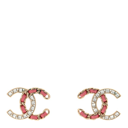 Chanel Crystal Baguette Lambskin Large CC Earrings Gold Pink 1 of 4