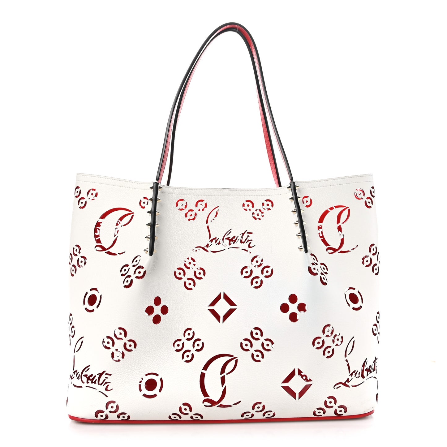 Calfskin Perforated Large Loubinthesky Cabarock Spikes Tote Snow