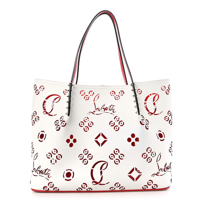 Christian Louboutin Calfskin Perforated Large Loubinthesky Cabarock Spikes Tote Snow 1 of 9