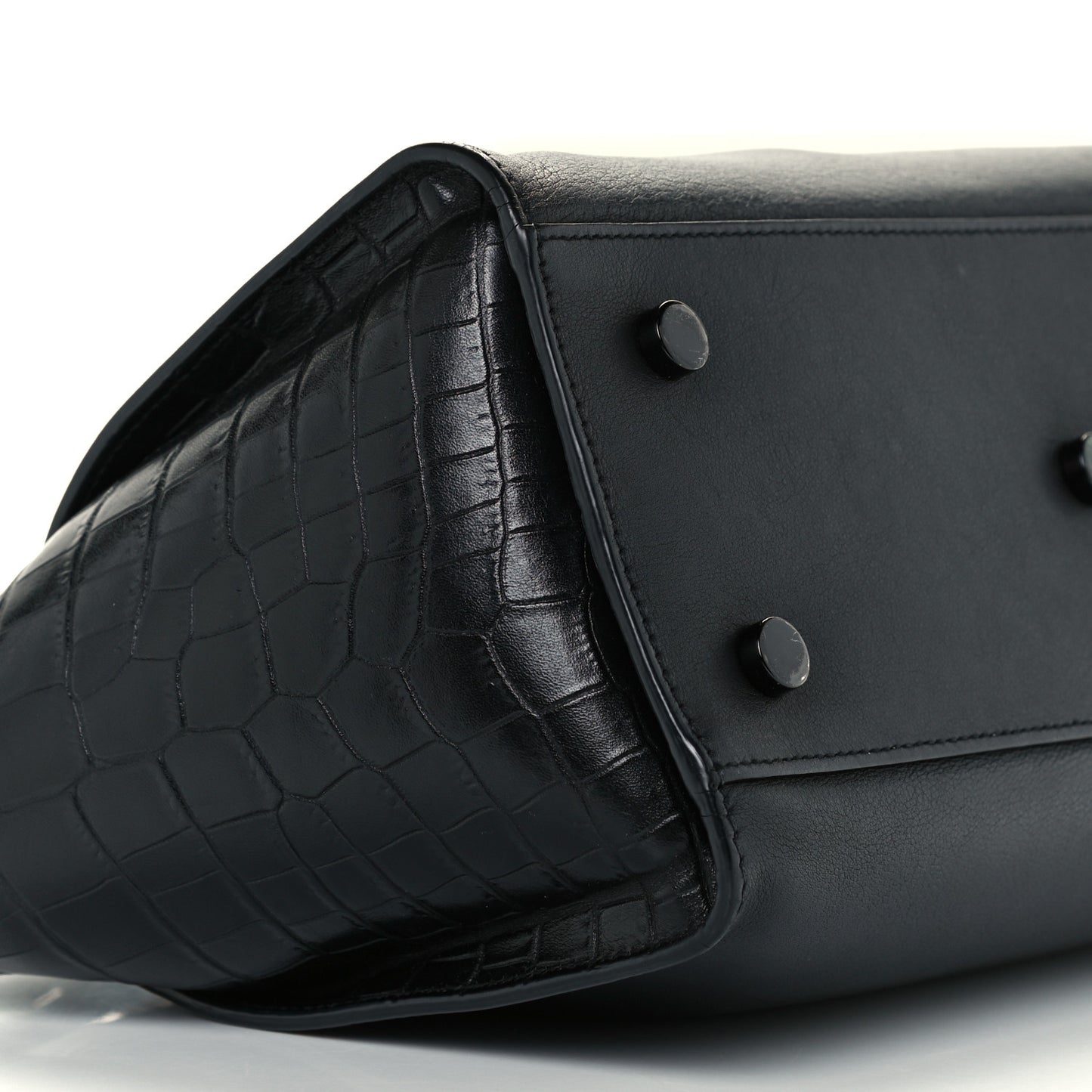 Smooth Calfskin Crocodile Embossed Small Monogram Downtown Cabas Black
