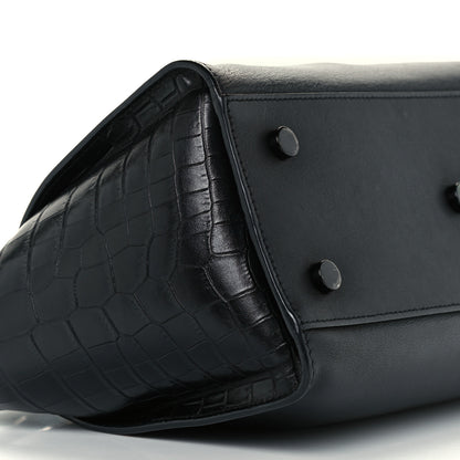 Saint Laurent Smooth Calfskin Crocodile Embossed Small Monogram Downtown Cabas Black 11 of 12