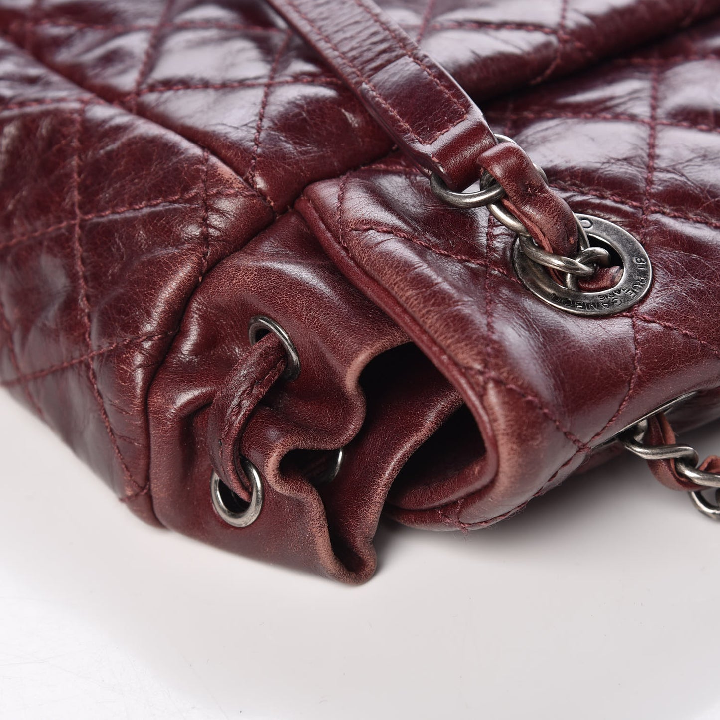 Glazed Calfskin Quilted Large Salzburg Backpack Burgundy