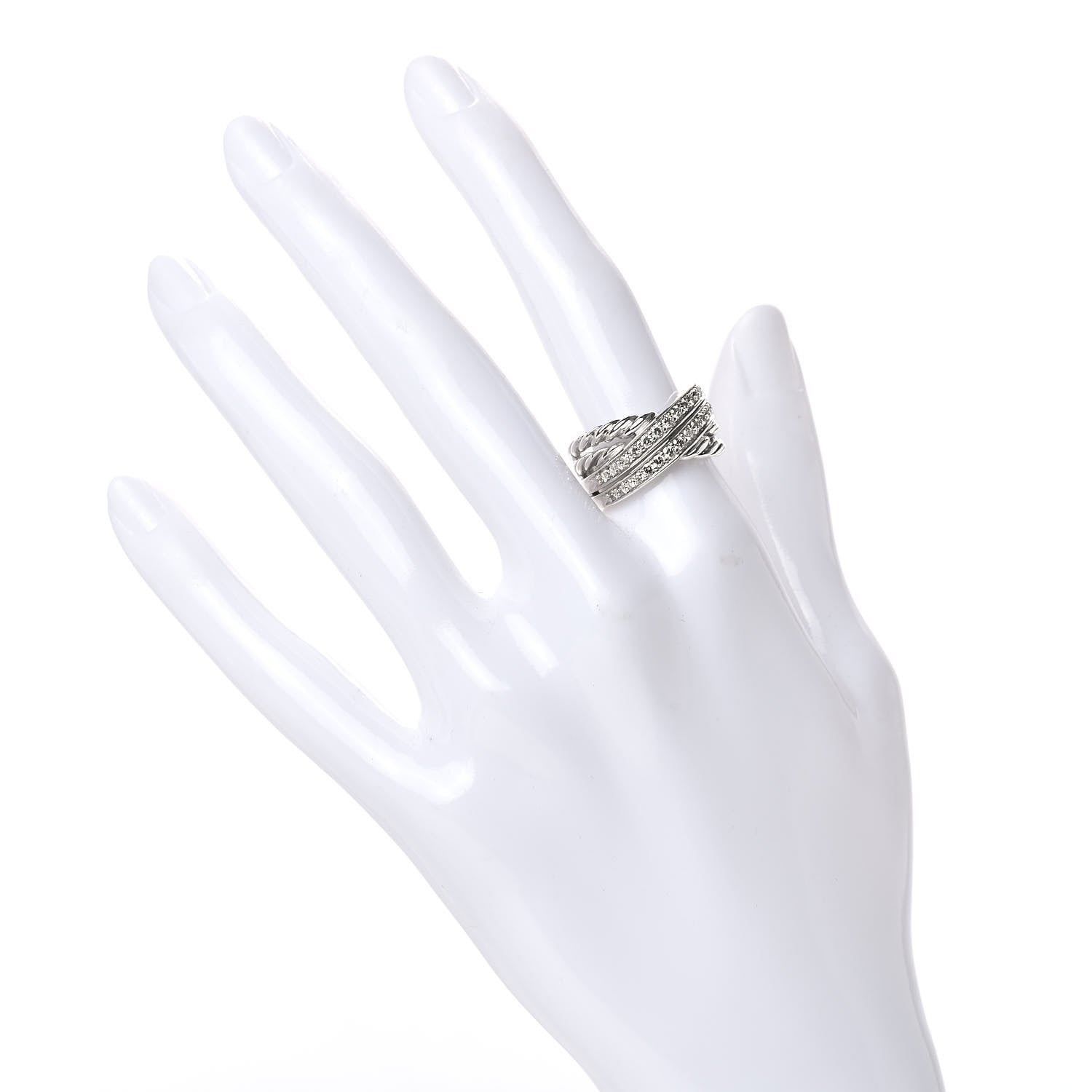 David Yurman Sterling Silver Diamond 11mm Crossover Ring 52 6 2 of 5