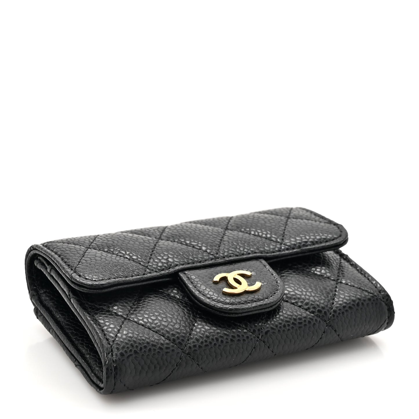 Caviar Quilted Flap Card Holder Wallet Black