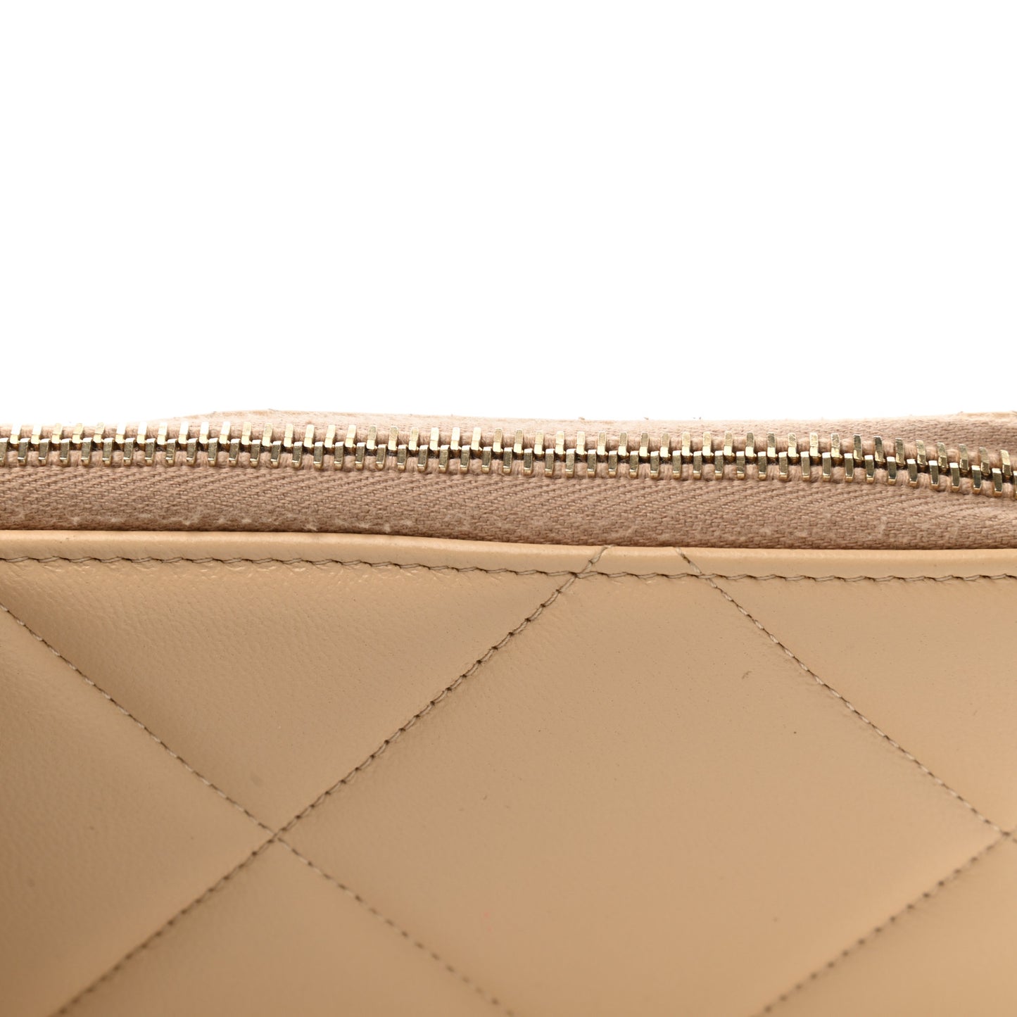 Shiny Goatskin Quilted 19 Long Zipped Around Wallet Beige