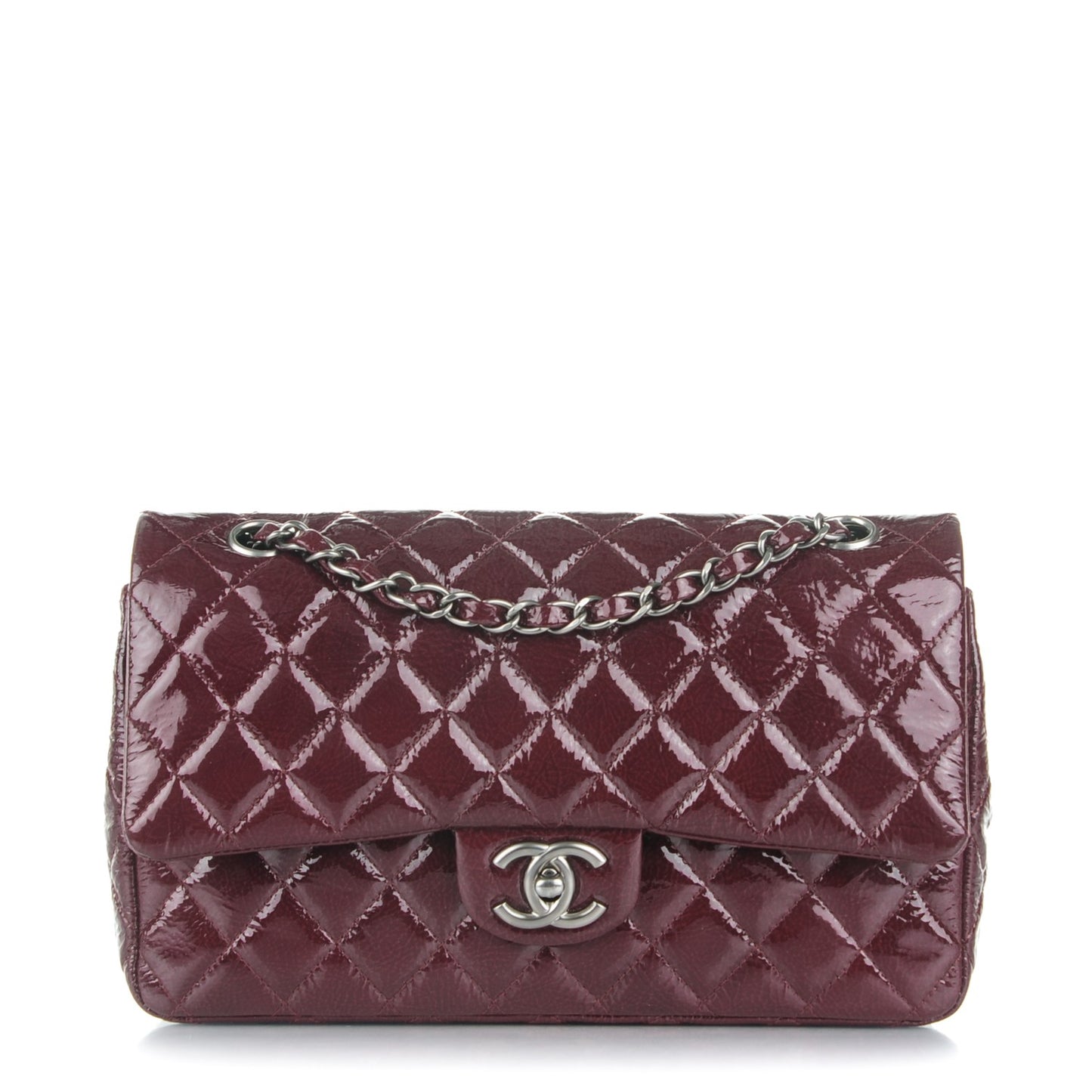 Distressed Patent Quilted Medium Double Flap Bordeaux