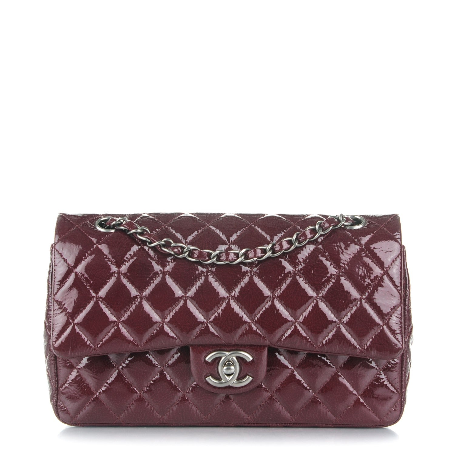 Chanel Distressed Patent Quilted Medium Double Flap Bordeaux 1 of 8