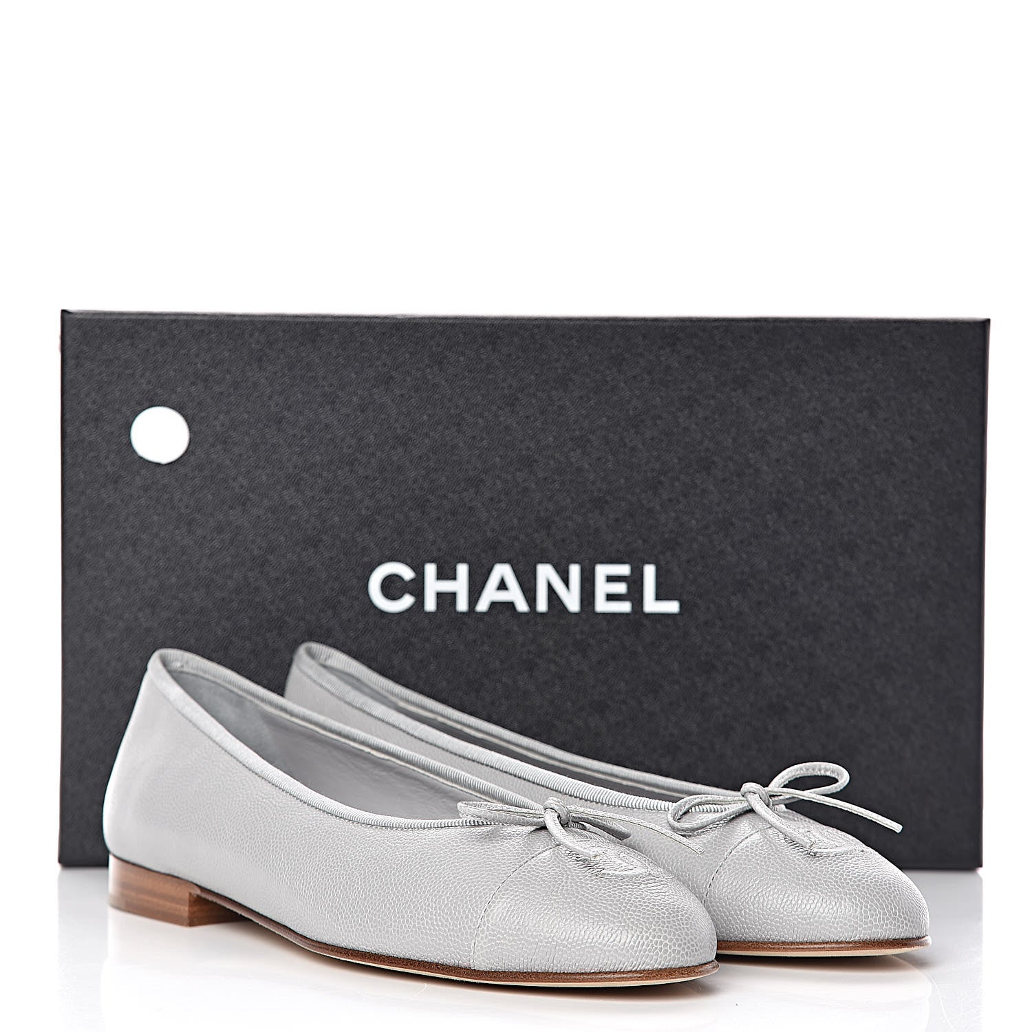 Chanel Caviar CC Cap Toe Ballerina Flats 38 Grey 11 of 11