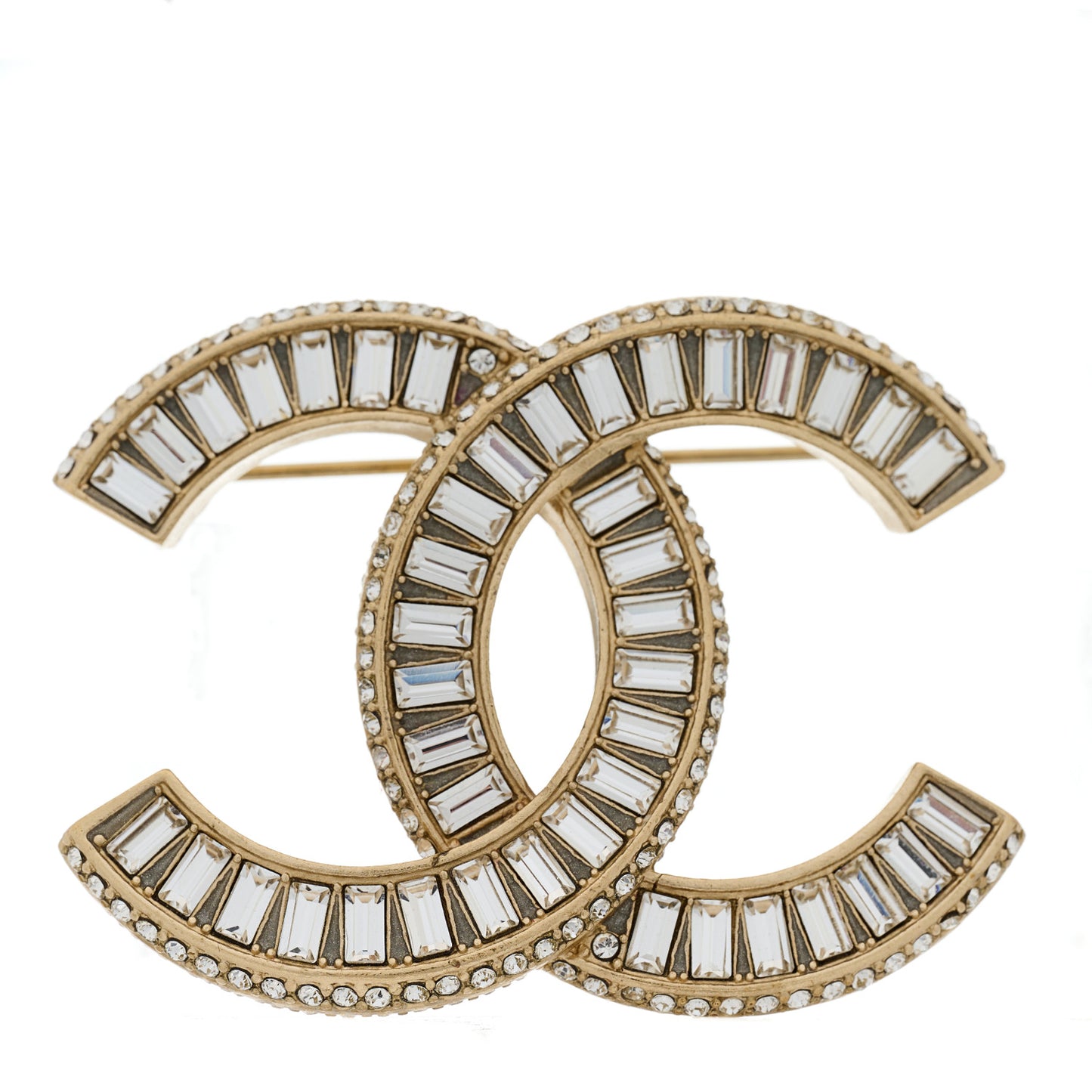 Baguette Crystal CC Brooch Gold