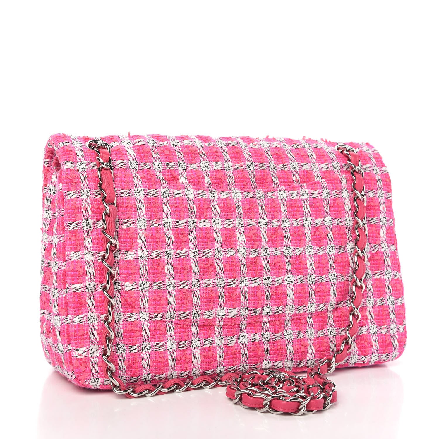 Chanel Tweed Quilted Jumbo Double Flap Hot Pink 3 of 11