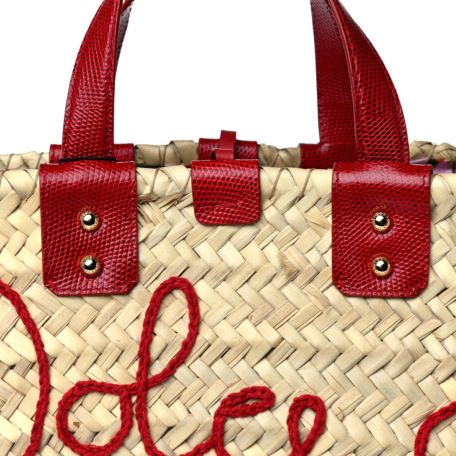 Dolce & Gabbana Woven Raffia Lizard Kendra Logo Tote Red Multicolor 11 of 17