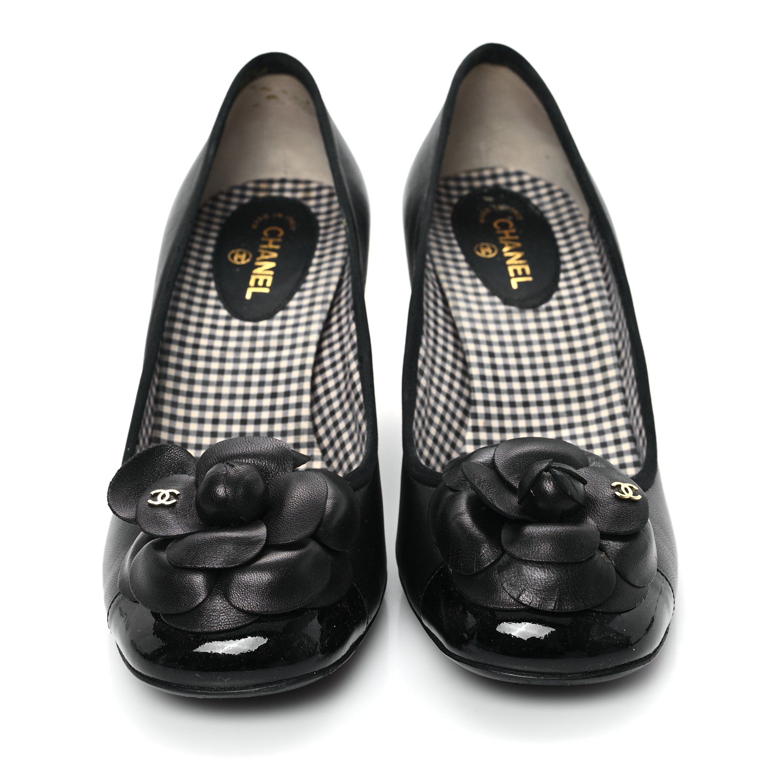 Chanel Lambskin Patent Calfskin Pearl Camellia Cap Toe Pumps 38.5 Black 3 of 10
