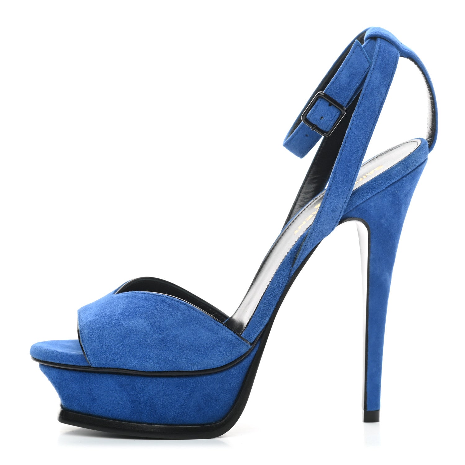 Saint Laurent Kid Scamosciato Tribute 105 Open Toe Platform Sandals 35.5 Bleu Majorelle 1 of 8