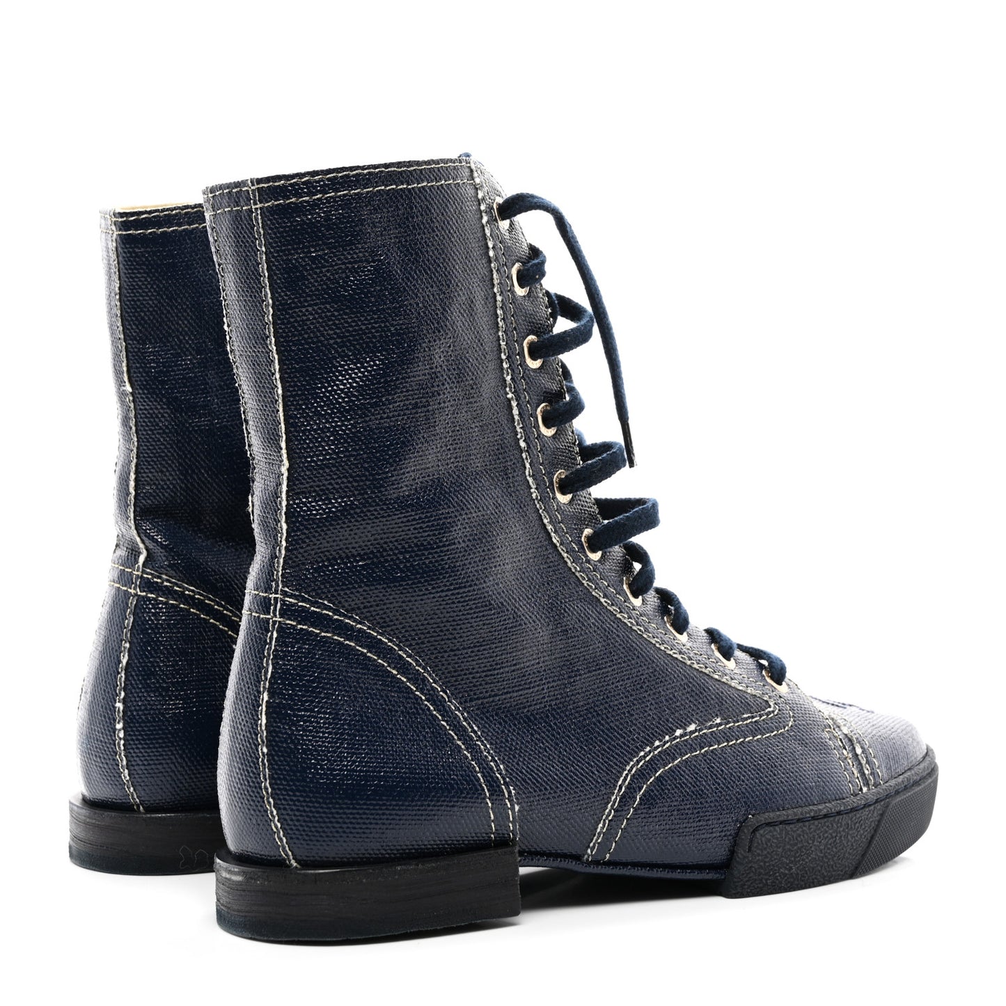 Coated Canvas Lace Up Combat Boots 37 Navy