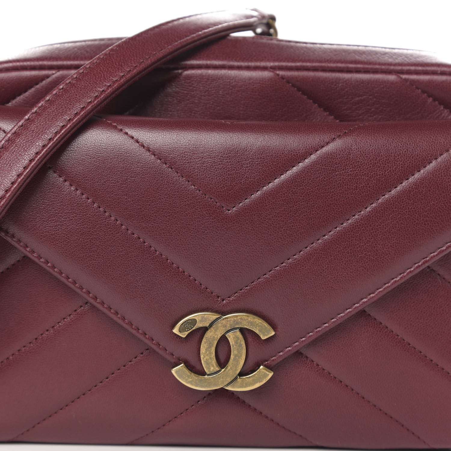 Chanel Shiny Lambskin Chevron Stitched Small Coco Camera Case Bag Burgundy 11 of 12