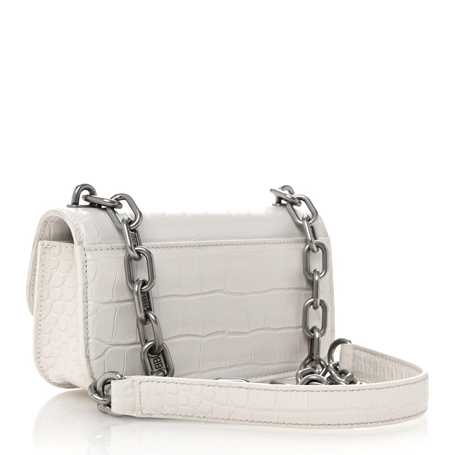 Extra Supple Calfskin Crocodile Embossed Gossip Chain Bag XS White
