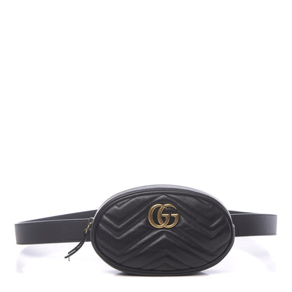 Gucci Calfskin Matelasse GG Marmont Belt Bag 95 38 Black 1 of 12
