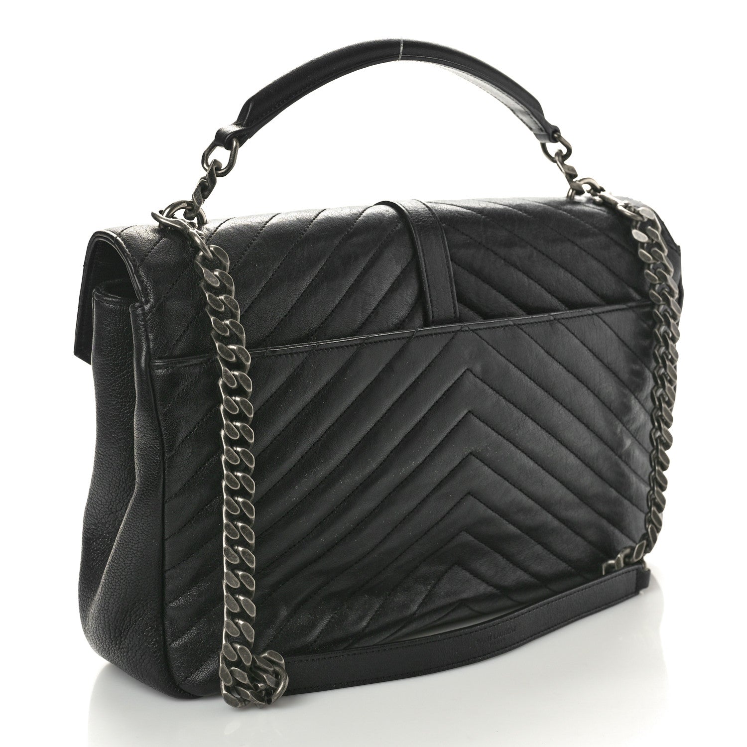 Saint Laurent Sheepskin Matelasse Chevron Monogram Large College Satchel Black Tulip 3 of 12