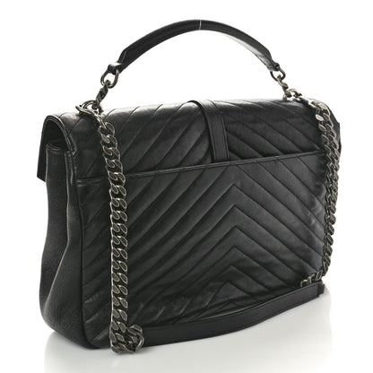Saint Laurent Sheepskin Matelasse Chevron Monogram Large College Satchel Black Tulip 3 of 12