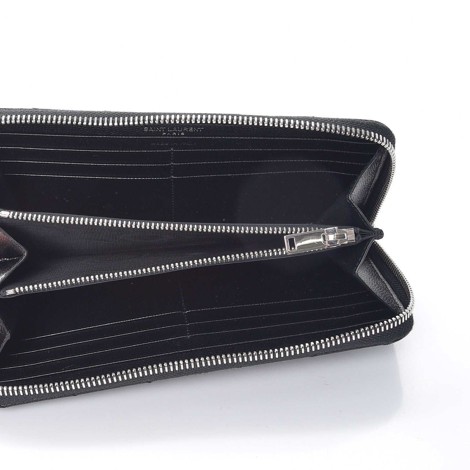 Saint Laurent Grain De Poudre Matelasse Chevron Monogram Zip Around Wallet Black 5 of 7