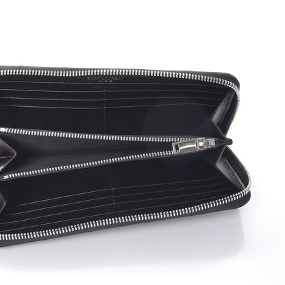 Saint Laurent Grain De Poudre Matelasse Chevron Monogram Zip Around Wallet Black 5 of 7