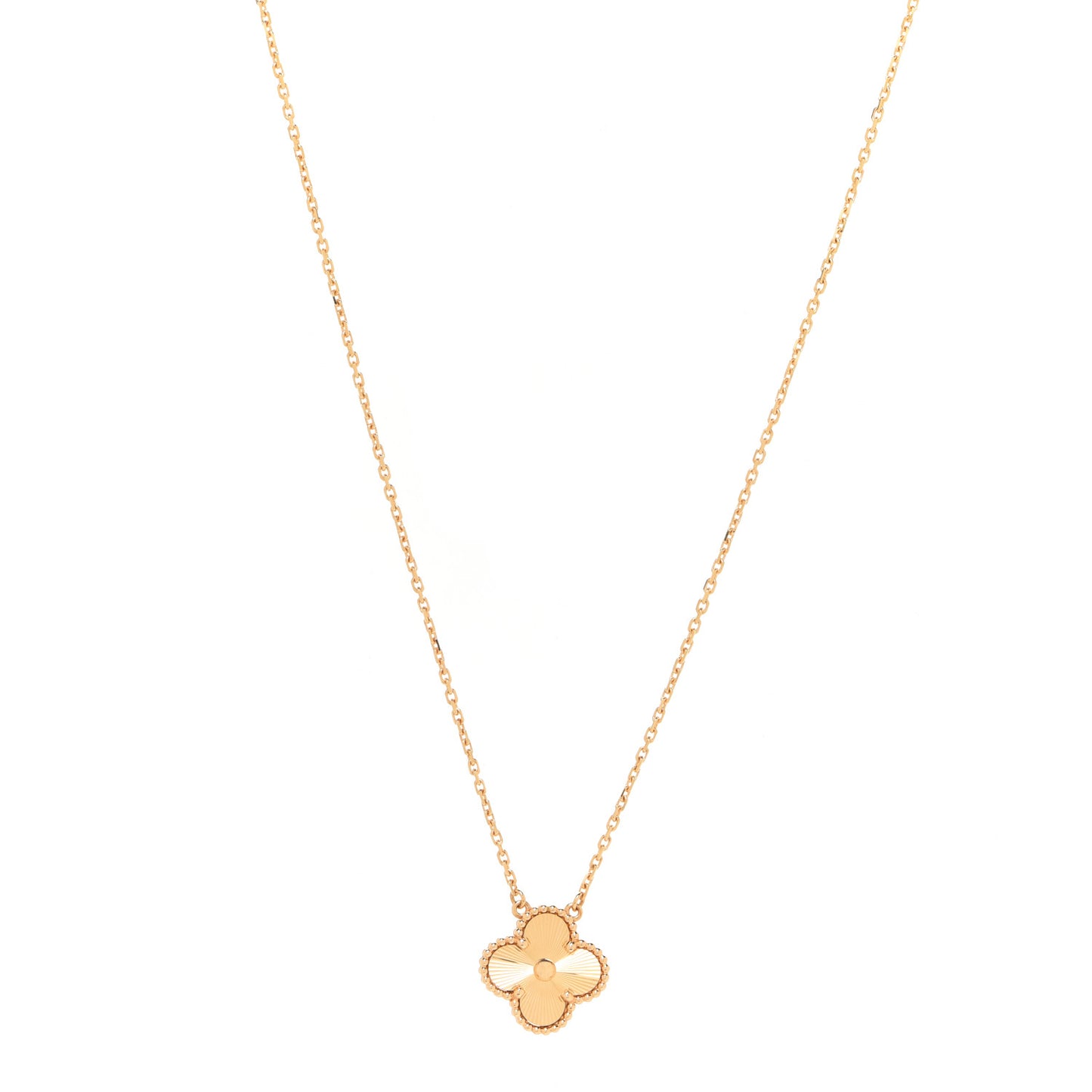 18K Yellow Gold Guilloche Vintage Alhambra Pendant Necklace