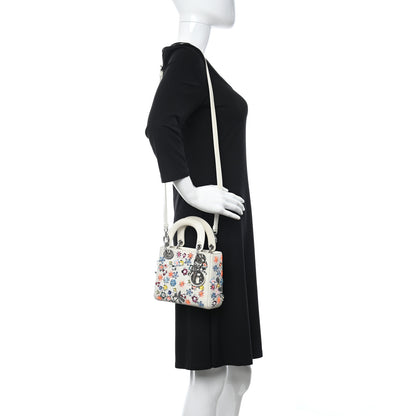 Christian Dior Calfskin Sequin Floral Embroidered Mini Lady Dior White Multicolor 2 of 12