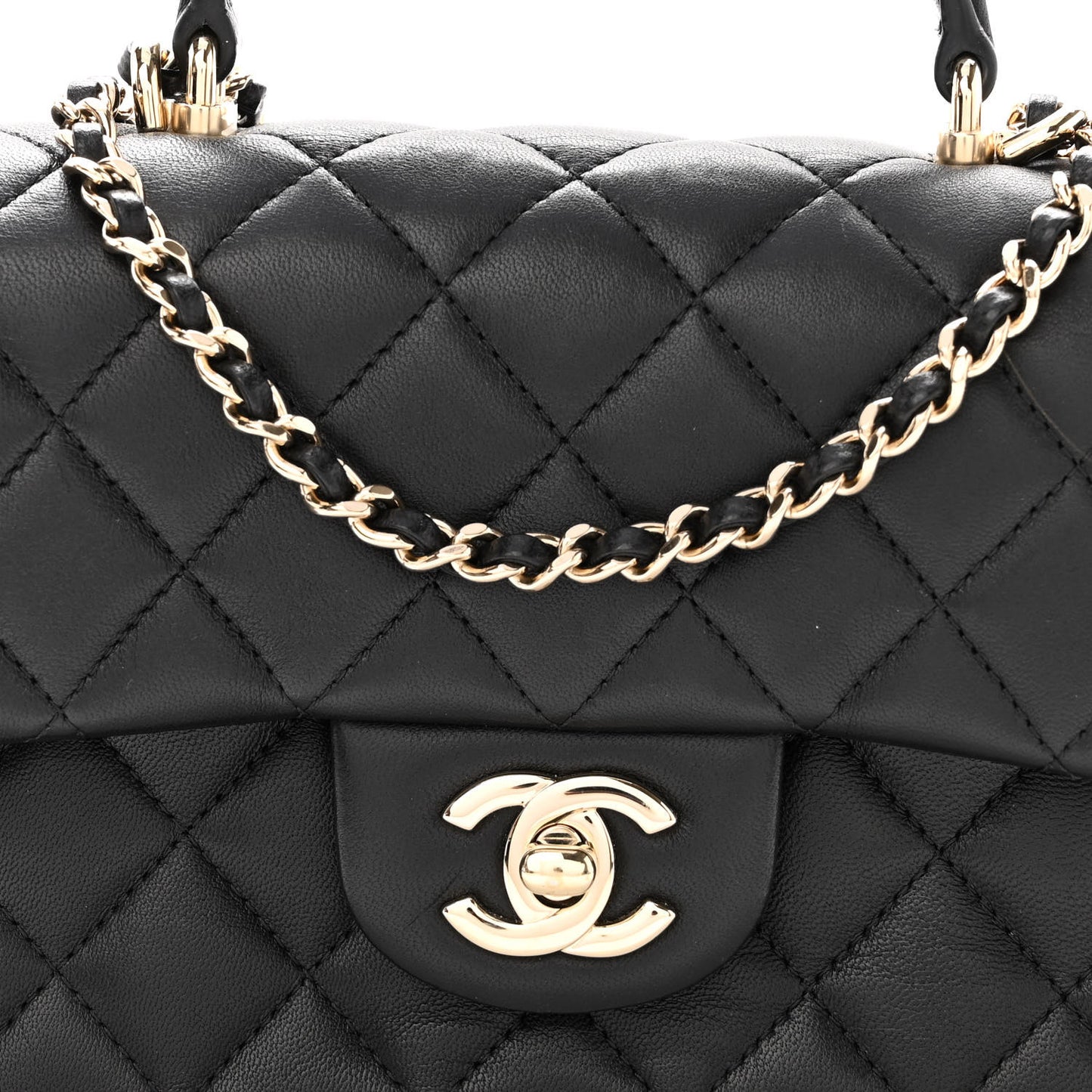 Lambskin Quilted Mini Top Handle Rectangular Flap Black