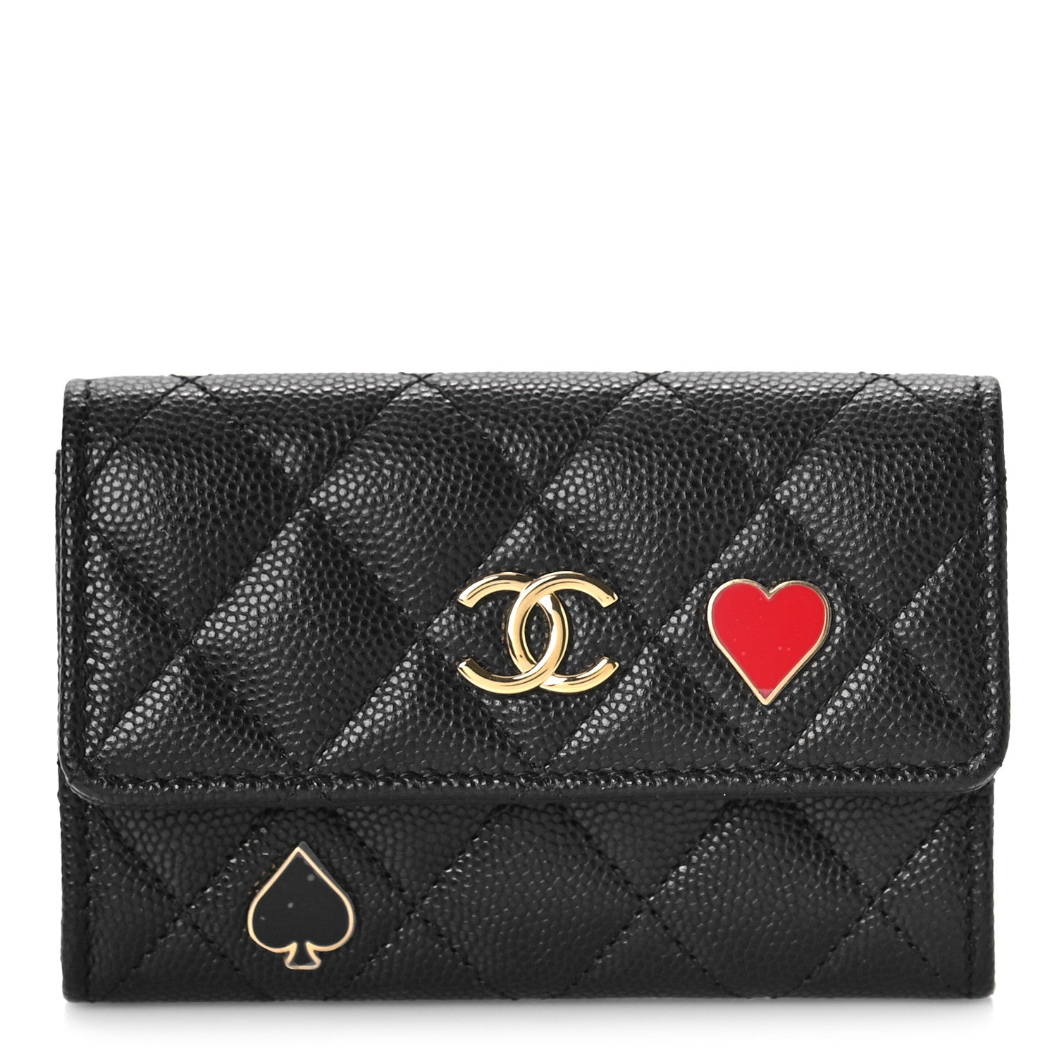 Chanel Caviar Quilted Enamel Coco Casino Flap Card Holder Wallet Black 1 of 9