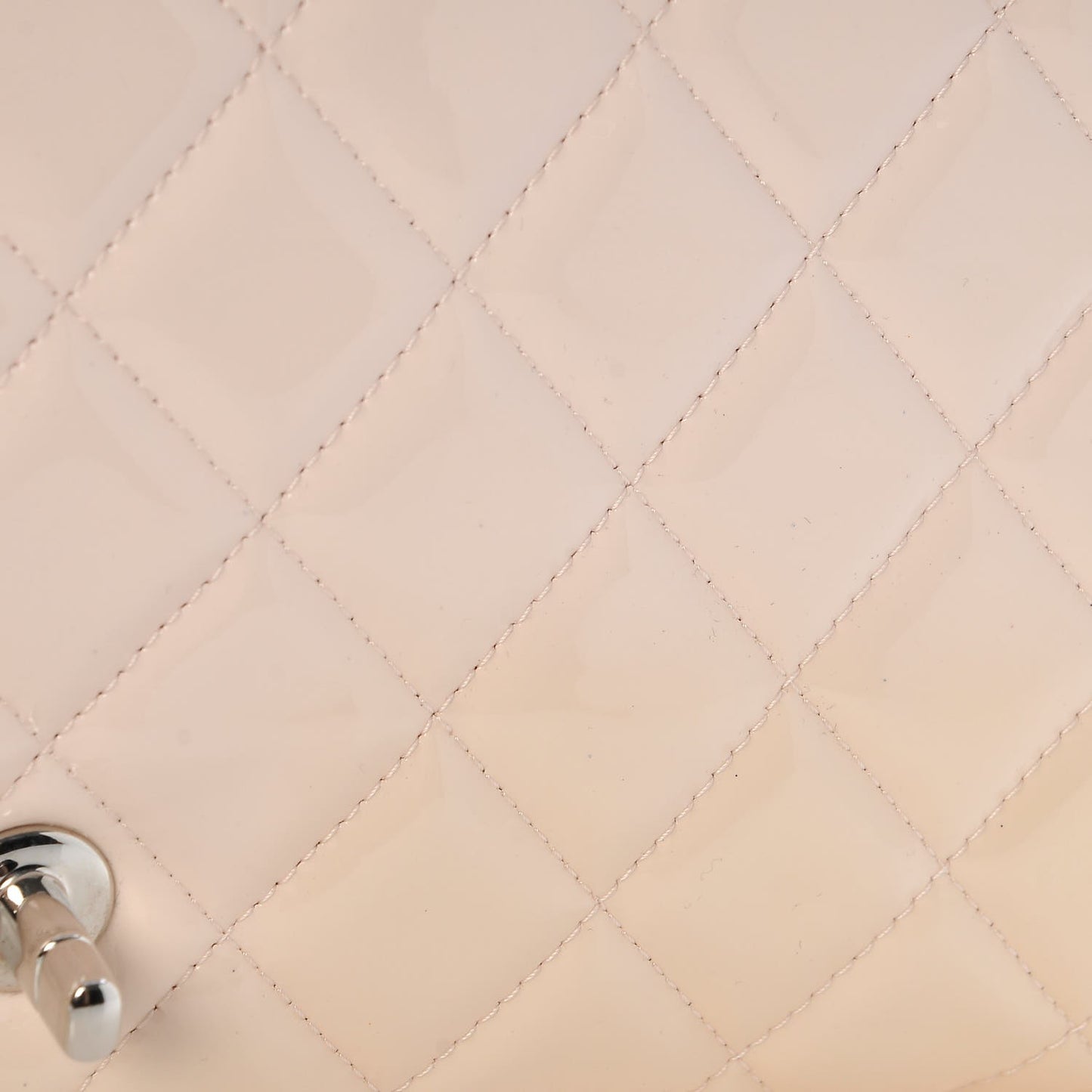 Patent Quilted Clutch with Chain Flap Beige