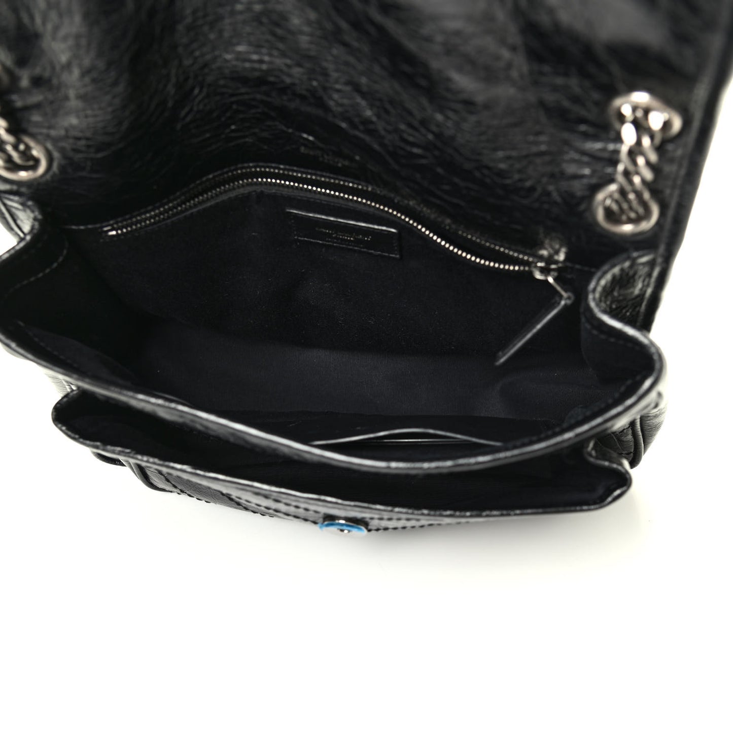Crinkled Calfskin Matelasse Monogram Medium Niki Chain Satchel Black