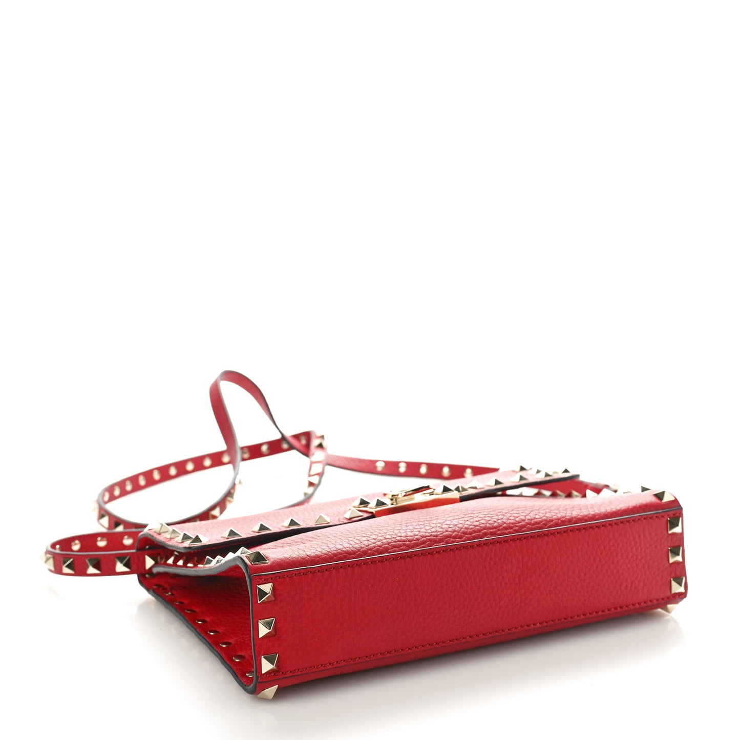 Pebbled Calfskin Medium Rockstud Flip Lock Crossbody Bag Rouge Pur