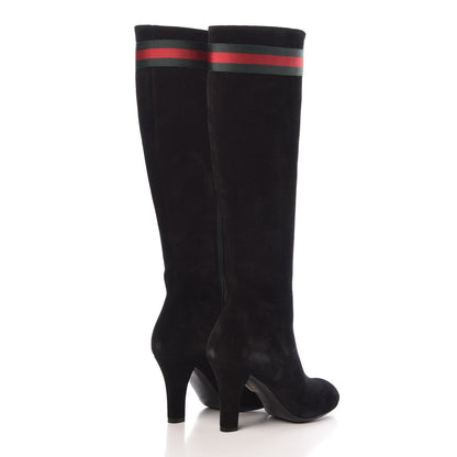 Gucci Suede Knee High Web Boots 36.5 Black 4 of 8