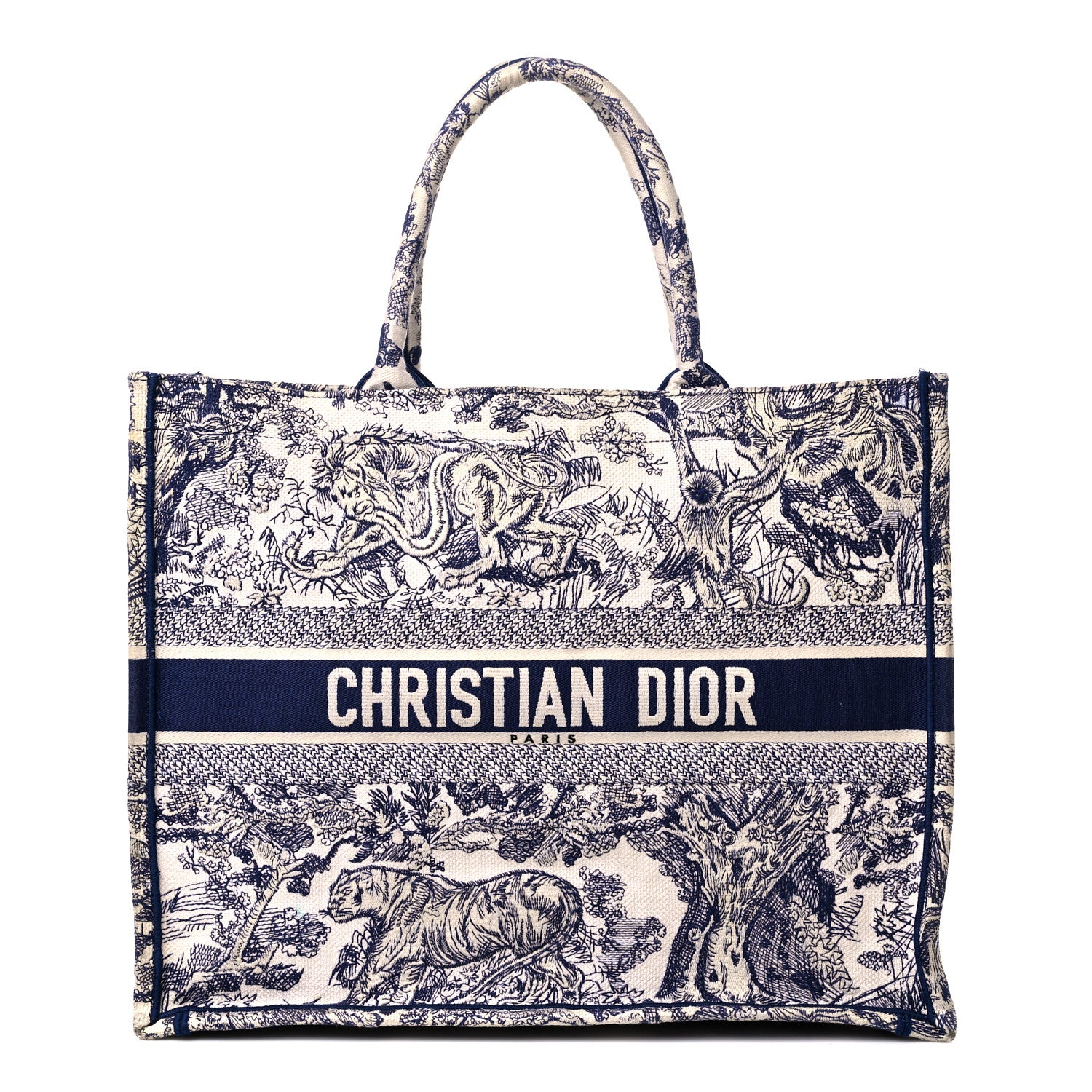 Christian Dior Canvas Embroidered Large Dioriviera Toile De Jouy Book Tote Blue 1 of 16