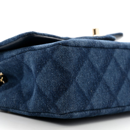Chanel Printed Denim Quilted Mini Rectangular Flap Dark Blue 9 of 10