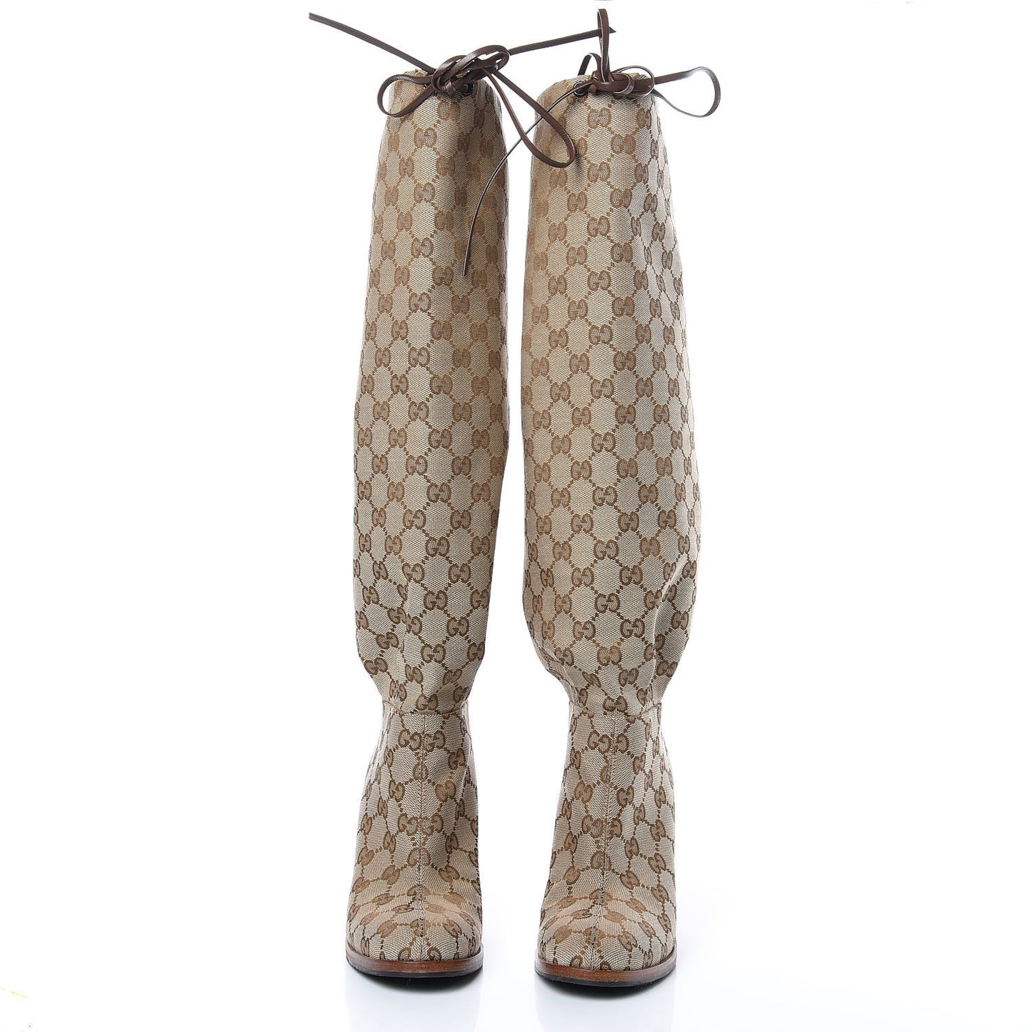 Monogram Lisa Mid Heel Boots 37 Beige Ebony