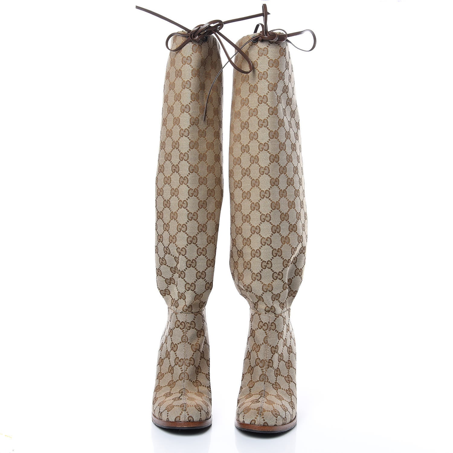 Gucci Monogram Lisa Mid Heel Boots 37 Beige Ebony 2 of 7