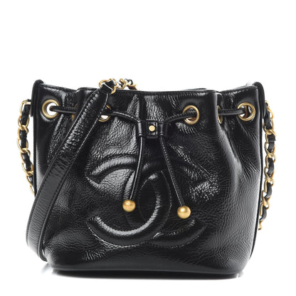 Chanel Shiny Aged Calfskin CC Chain Mini Drawstring Bag Black 1 of 10