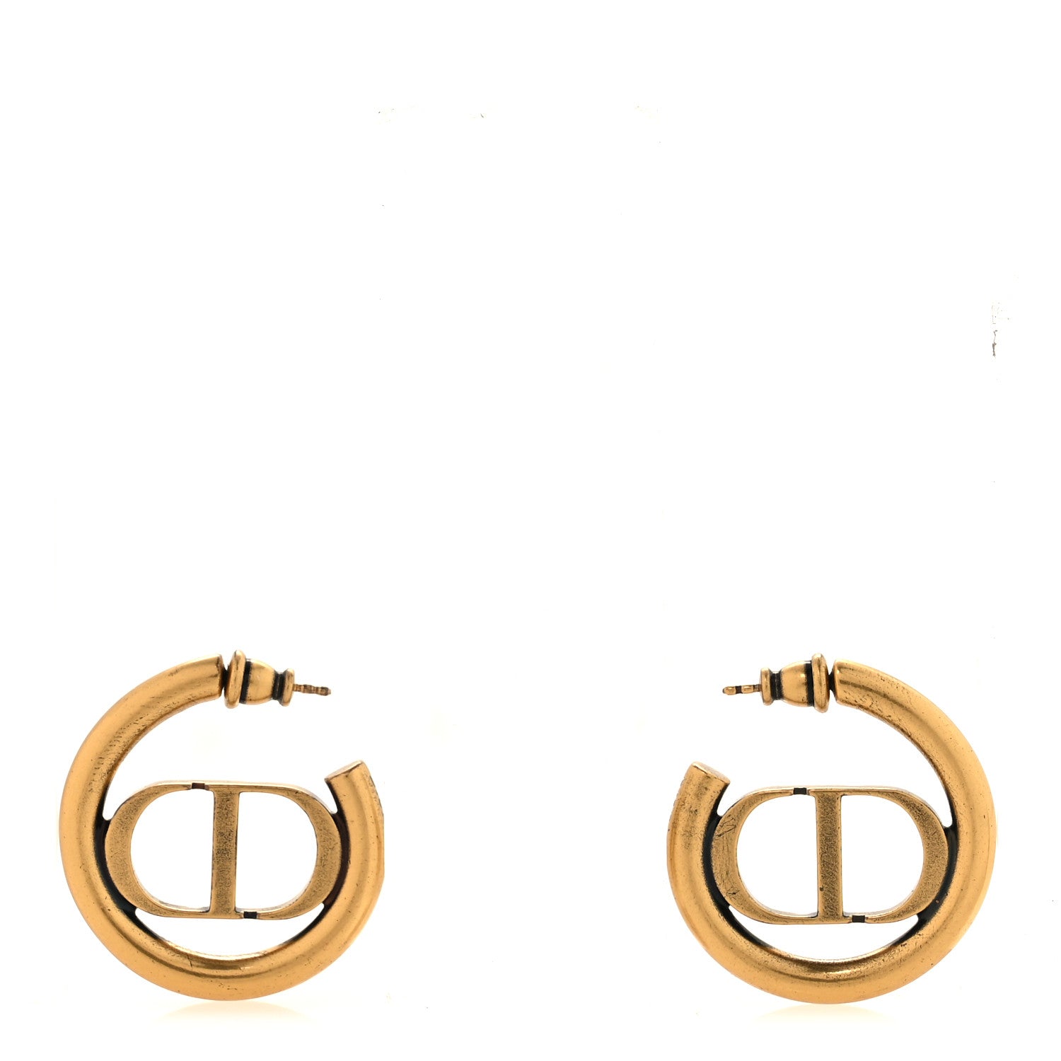 Christian Dior Metal 30 Montaigne Hoop Earrings Aged Gold 1 of 4
