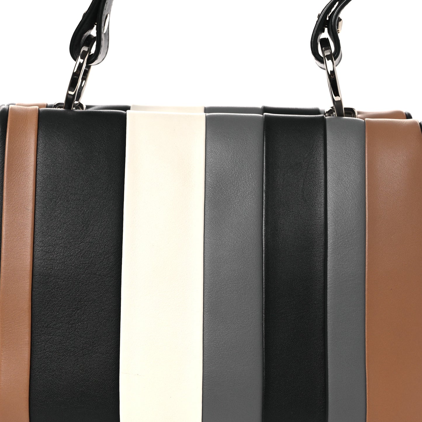 Calfskin Baiadera Striped Frame Bag Caramel Black White